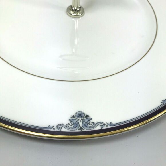 1985 Royal Doulton Princeton Serving Plate Tray Metal Handle White Blue Gold - Picture 9 of 9